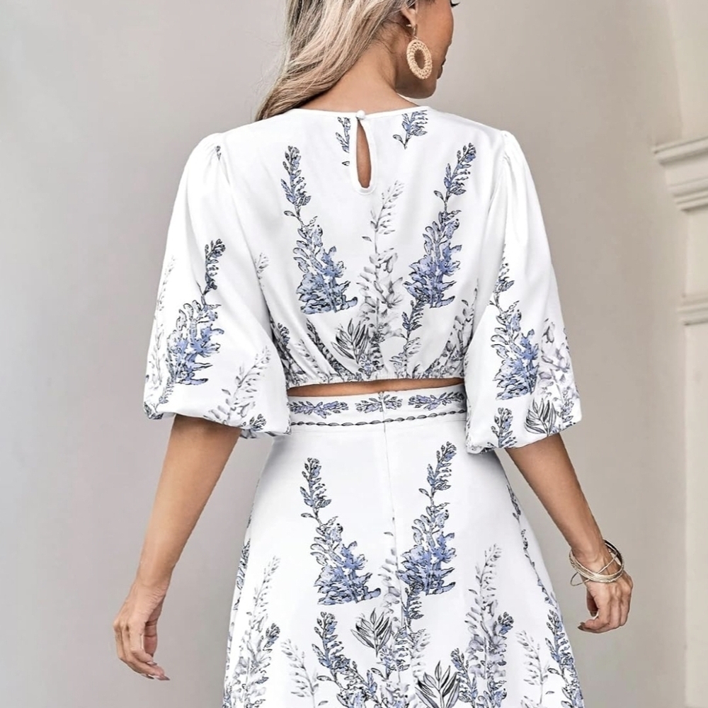 Floral Print Blouse with Lace Trim
